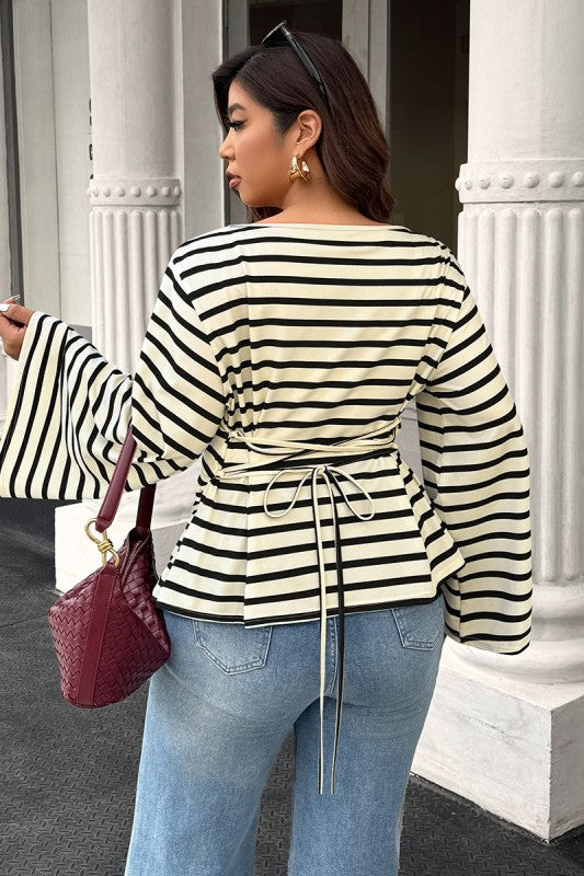 Plus Size Wide Long Sleeves Strip Fit Shirt