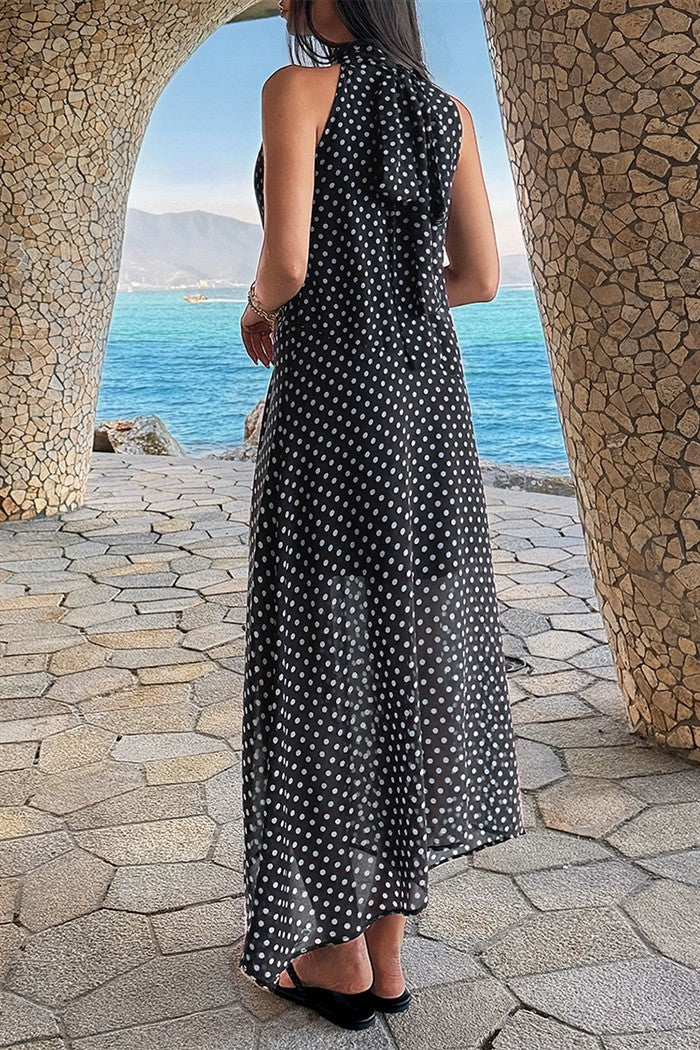 Halter Polka Dot Back Knot Tulle Dress