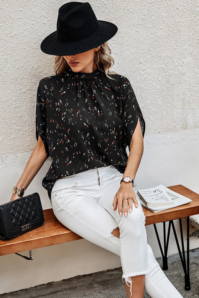Leopard Print Open Back Knot Drop Shoulder Top