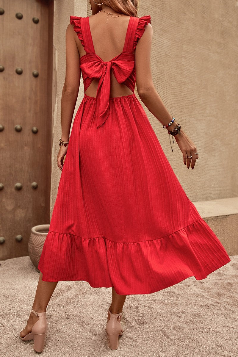 Sleeveless Ruffle Cross Open Back Knot Fit Dress
