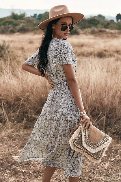 V Neck Polka Dot Short Sleeve Dress