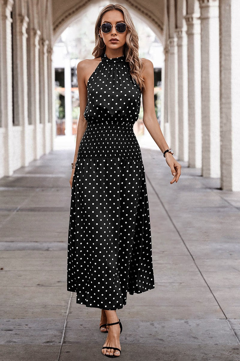Halter Polka Dot Polka Dot Maxi Dress