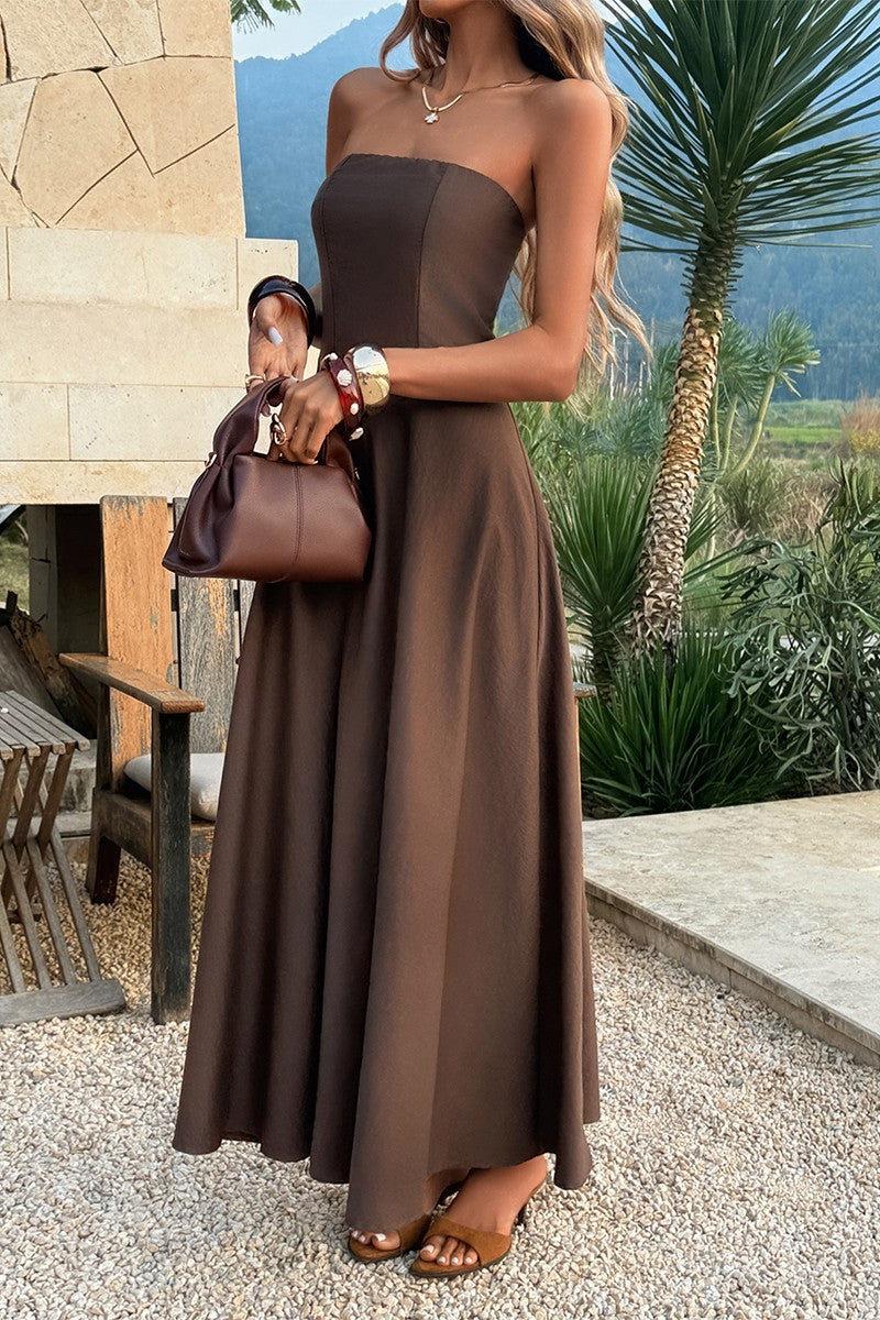 Strapless Sleeveless Solid Fit Full Dress