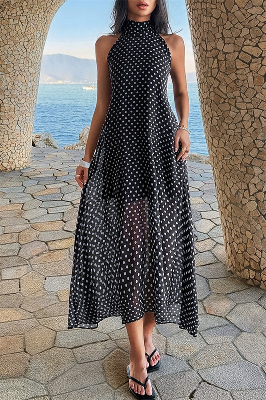 Halter Polka Dot Back Knot Tulle Dress
