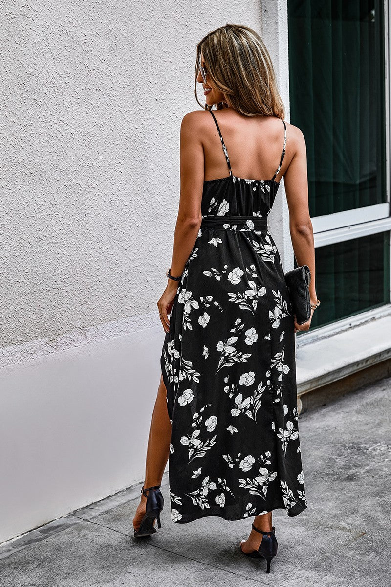 Floral Wrap Knot Side Cami Fit Dress