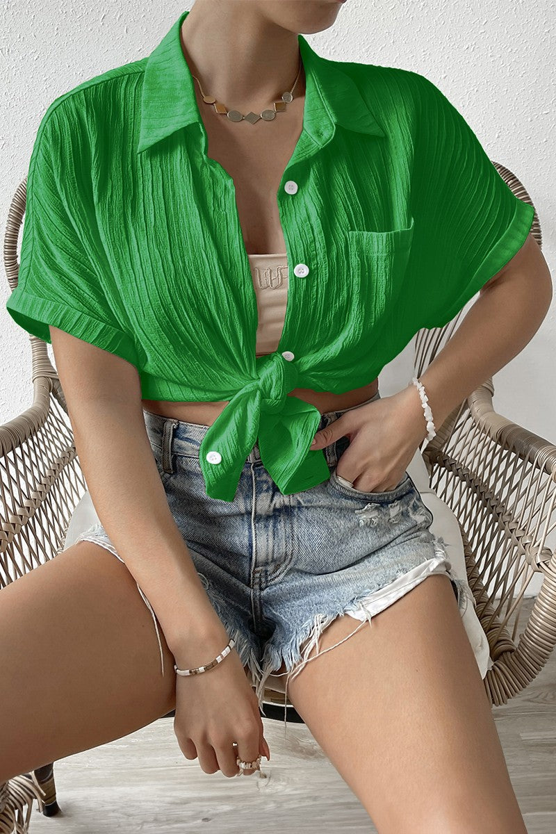 Button Down Lapel Pockets Loose Solid Shirt