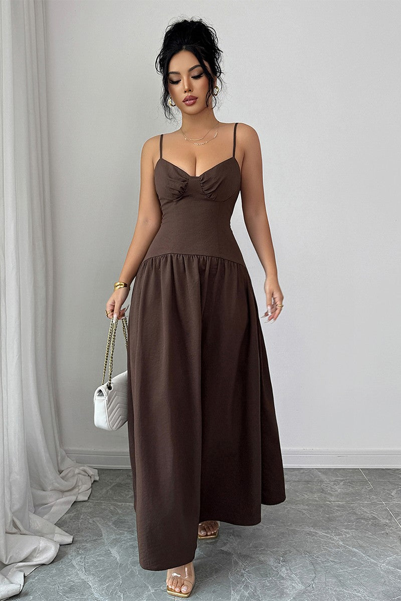 Sleeveless Drop Waist Linen Maxi Dress