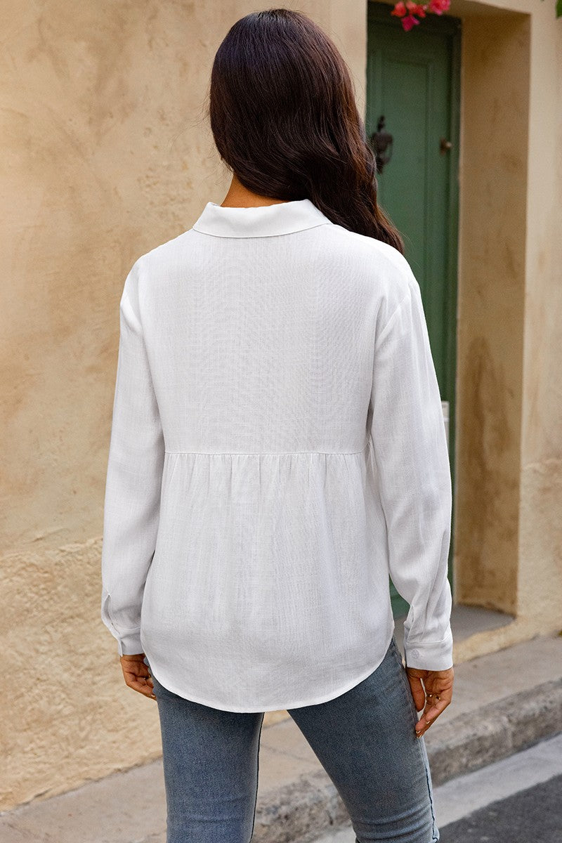 Allover Print V Neck Button Down Loose Blouse