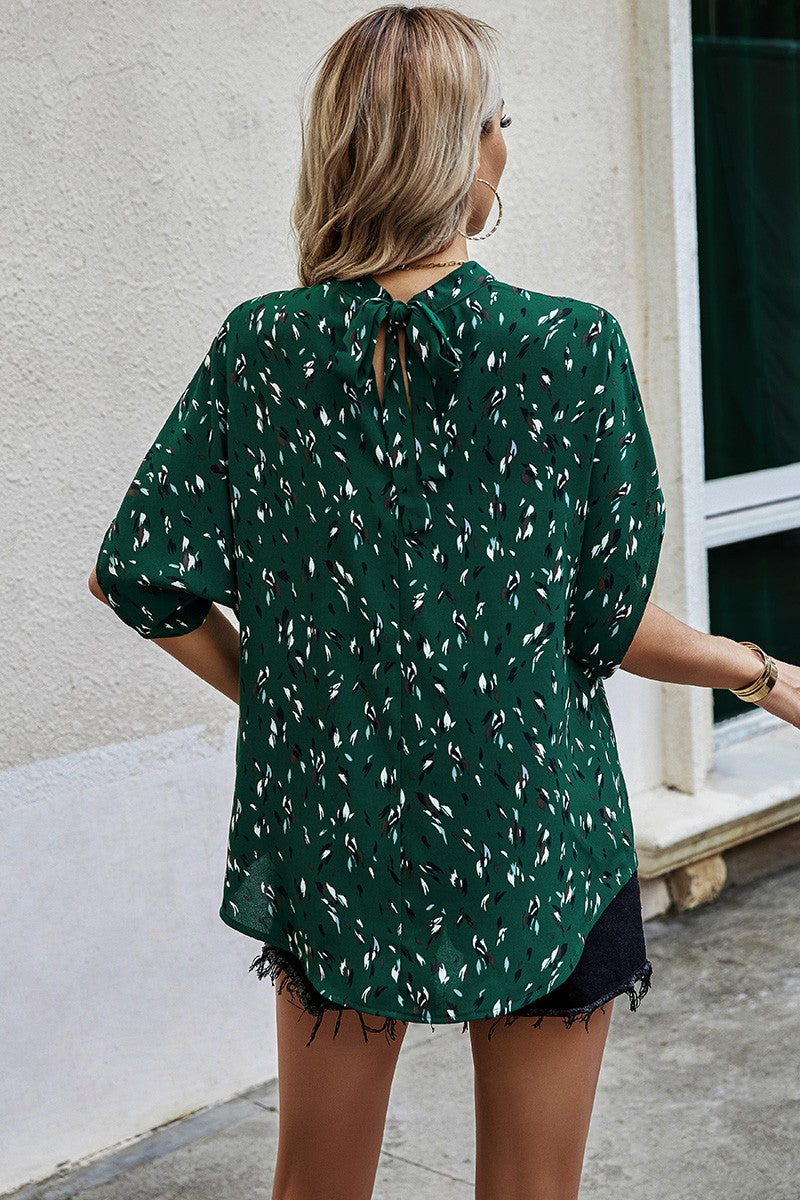 Leopard Print Open Back Knot Drop Shoulder Top