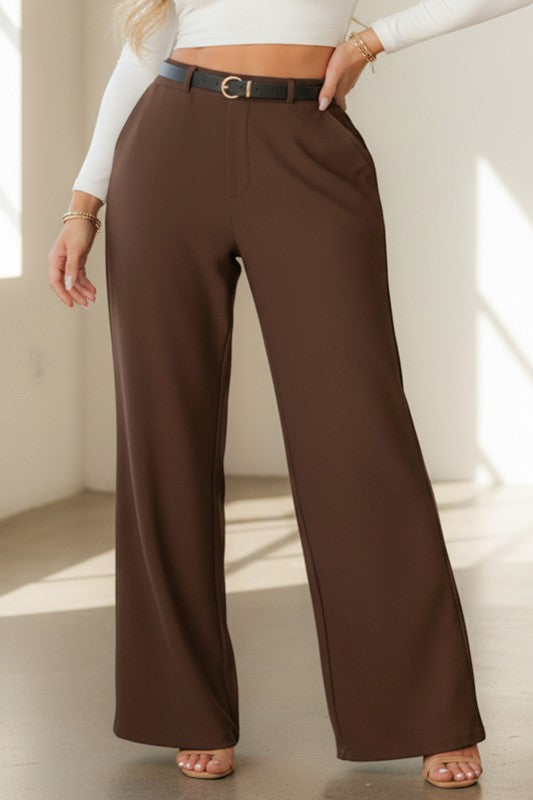 High Rise Wide Leg Trouser Pant With Belt