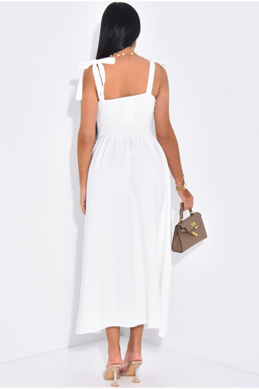 Solid Tie Straps Waist Corset Ruched Full Dress