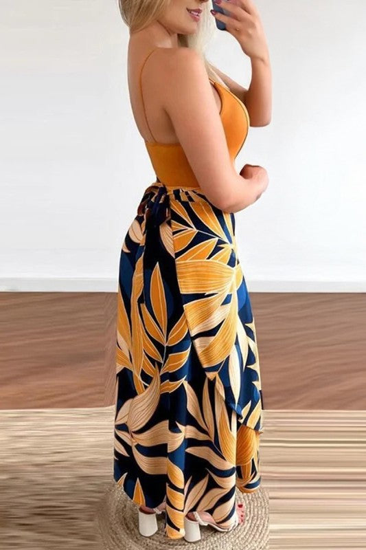 Tropical Cross Wrap Sleeveless Fit Dress