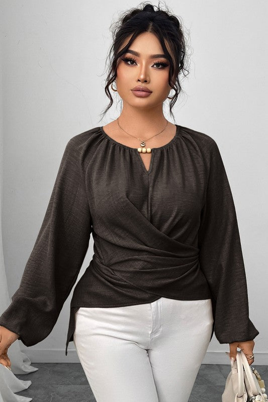 Plus Size Solid Crossed Long Sleeves Top