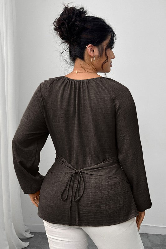 Plus Size Solid Crossed Long Sleeves Top
