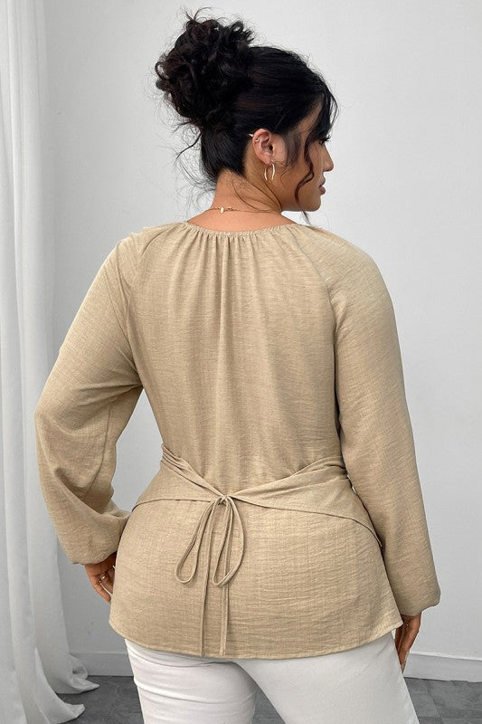 Plus Size Solid Crossed Long Sleeves Top