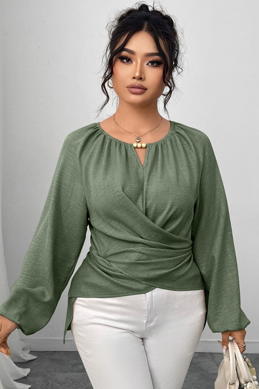 Plus Size Solid Crossed Long Sleeves Top