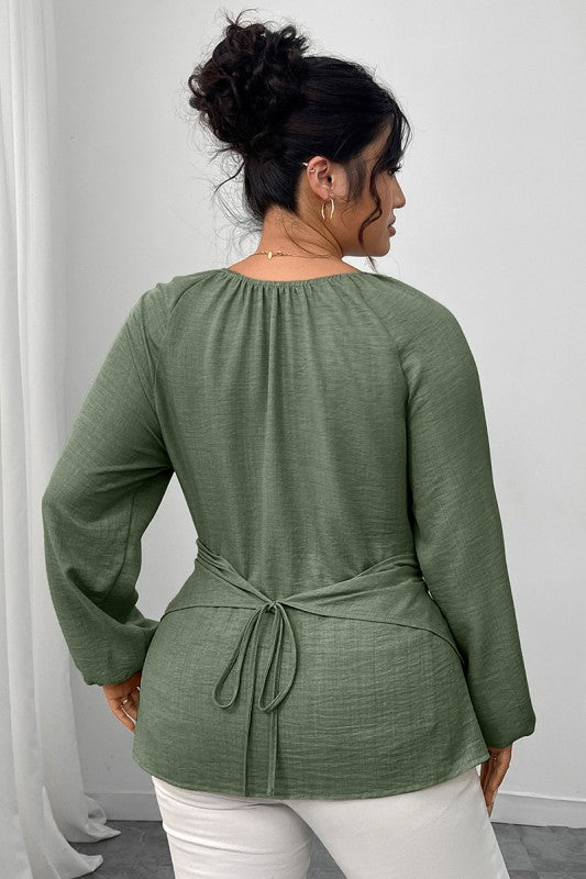 Plus Size Solid Crossed Long Sleeves Top
