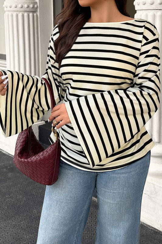 Plus Size Wide Long Sleeves Strip Fit Shirt