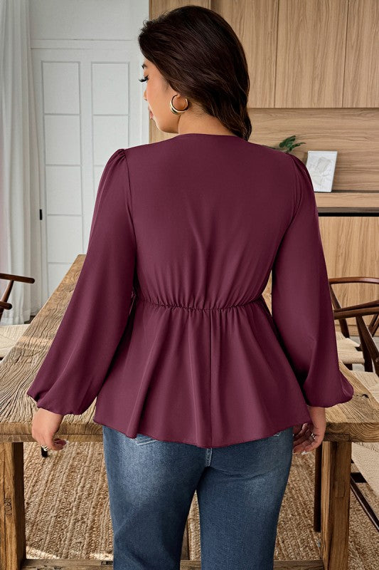 Plus Size Solid V Neck Lace Patchwork Shirt