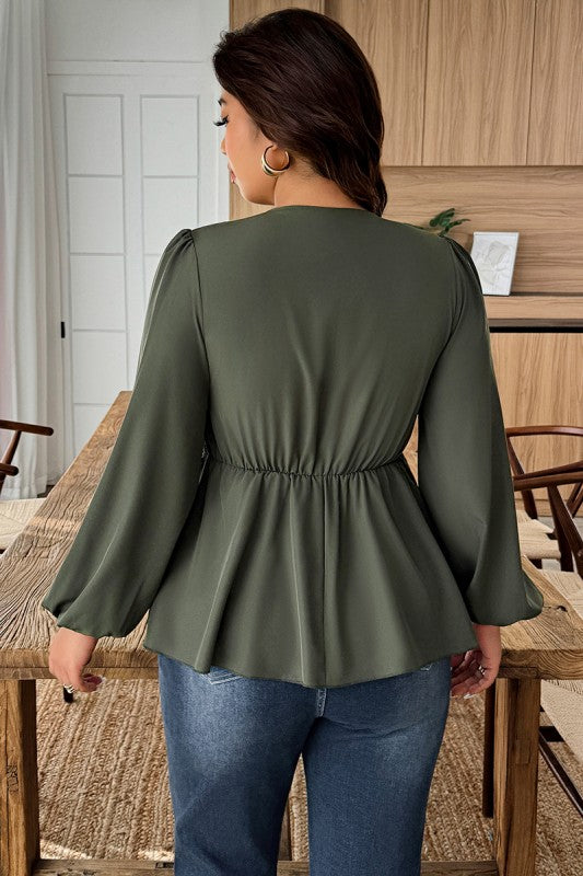 Plus Size Solid V Neck Lace Patchwork Shirt