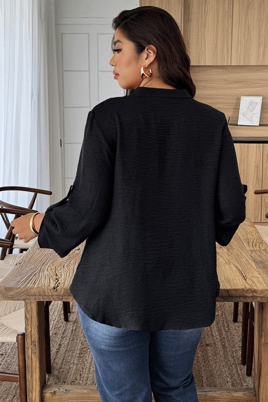 Plus Size V Neck Button Down Long Sleeve Shirts