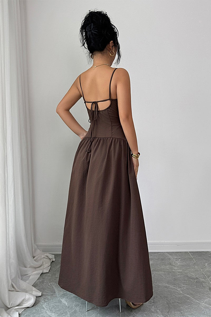 Sleeveless Drop Waist Linen Maxi Dress