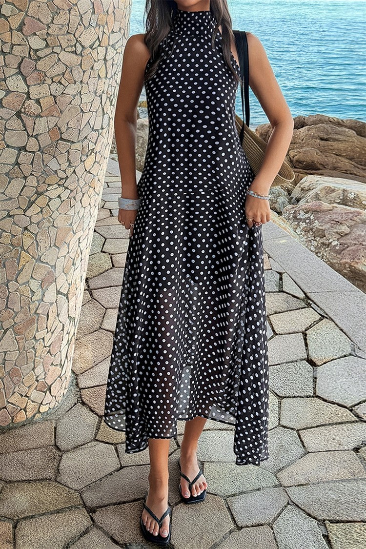 Halter Polka Dot Back Knot Tulle Dress