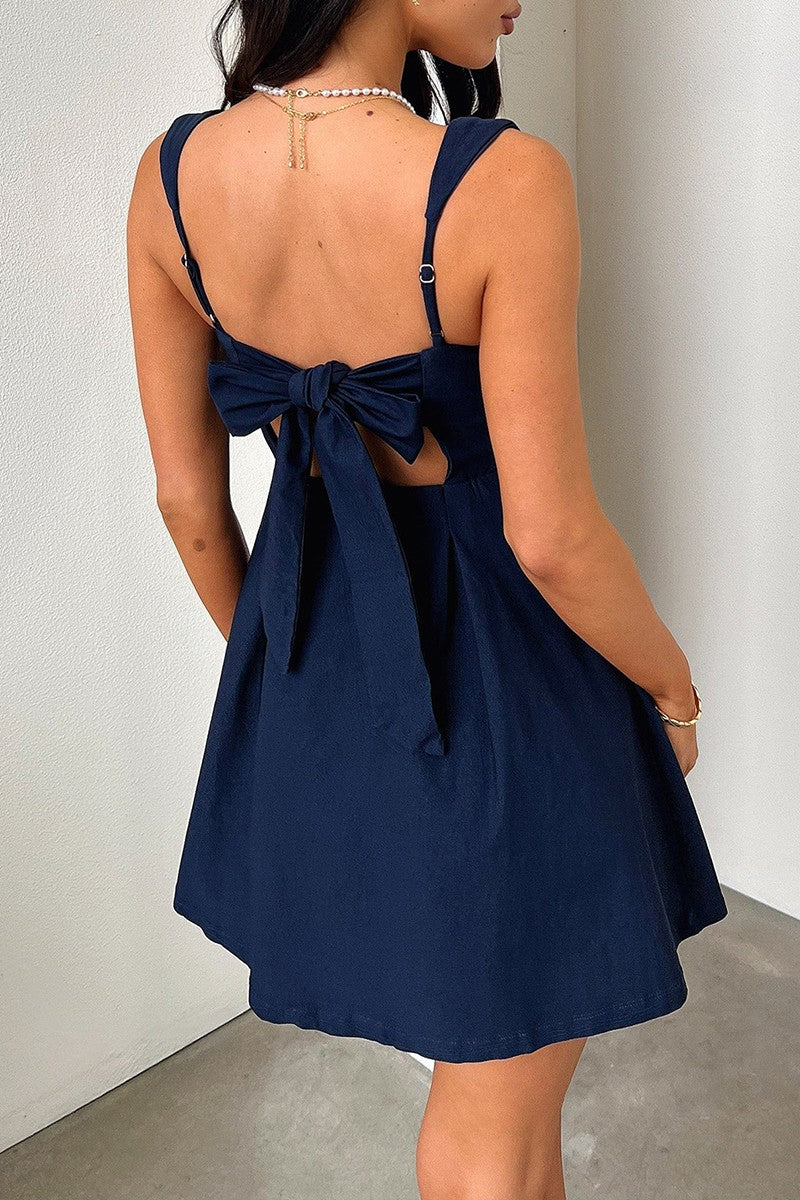Solid Sleeveless Fit Wide Strap A Line Dress