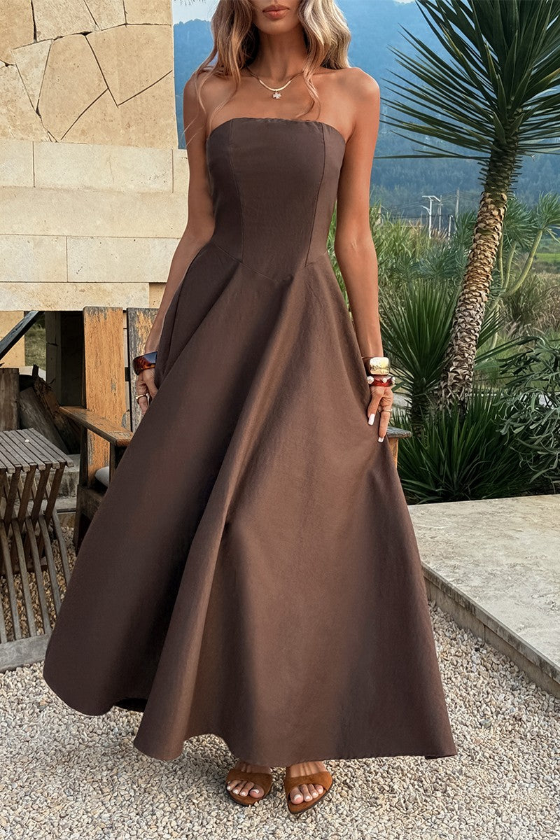 Strapless Sleeveless Solid Fit Full Dress