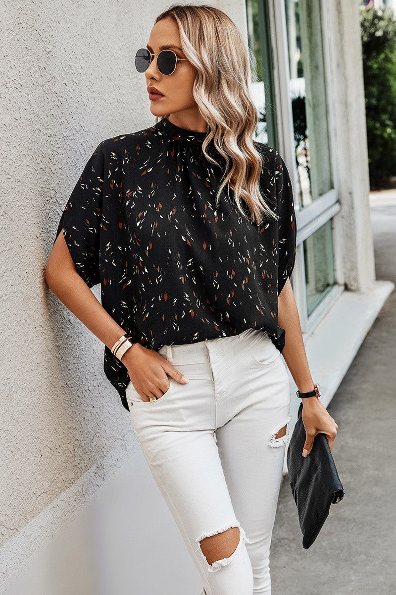 Leopard Print Open Back Knot Drop Shoulder Top