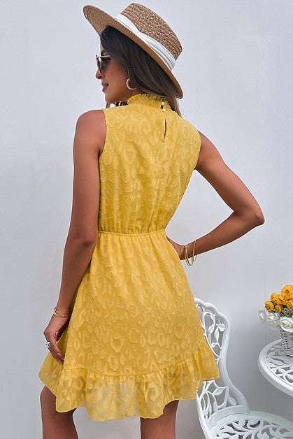 Sleeveless High Neck A Line Ruffle Hem Dress