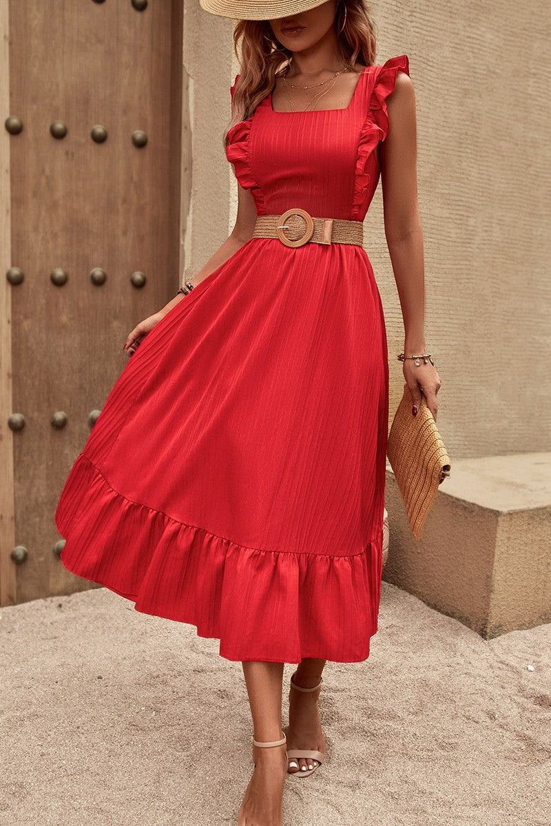 Sleeveless Ruffle Cross Open Back Knot Fit Dress