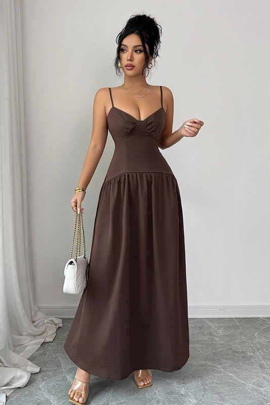 Sleeveless Drop Waist Linen Maxi Dress