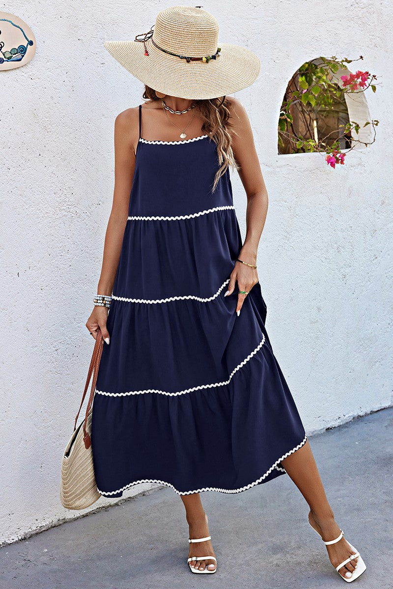 Spaghetti Strap Sleeveless Loose A Line Ankle Dres