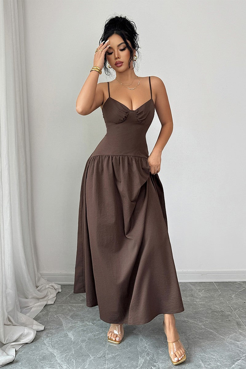 Sleeveless Drop Waist Linen Maxi Dress